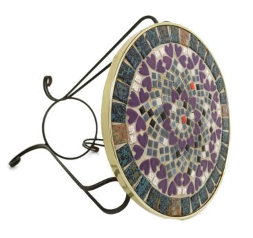 Small Round Vintage Funky Side Occasional Table Mosaic top tiles Wrought iron