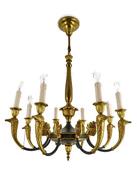 Bronze Doré Brass Antique Art Nouveau empire Chandelier France 8 lights Gorgeous