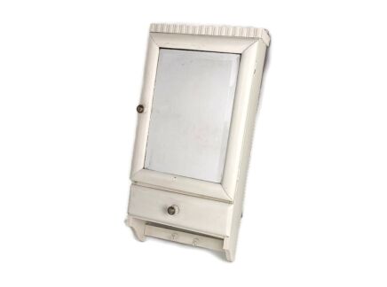 antique White Painted Wood Medicine Wall Cabinet Bathroom Apothecary Rustic Barn Country Style