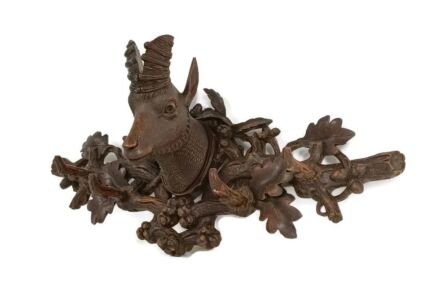Stunning hand Carved Coat Rack Black Forest 1800s hat Rack Goat Antique 