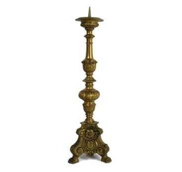 Antique brass Church Candle Holder Candle Stick Holder 17th C angels  Religous scenes WOW - Collectors in the House