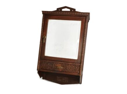 art deco Antique  Medicine Apothecary Bathroom cabinet Beveled Glass Mirror Ornate Carved Wood