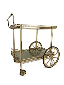 Bar Cocktail Tea Cart Trolley Hollywood Regency Kitchen Island Brass Smoked Glass  Beautiful