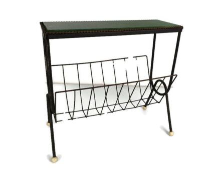 Vintage Mid Century Modern Magazine Newspaper Basket Side Table Glass Tiles Funky