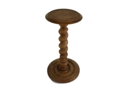Hand Carved Wood Barley Twist Pedestal Display Side Table Plant Stand Barn Country Style