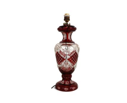 Red Cut to Clear Bohemian Art Glass Desk Table Lamp Gorgeous Ruby red 