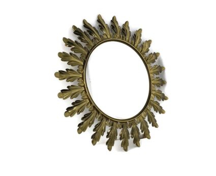Vintage Mirror Sunburst Starburst Deknudt belgium Brass Acanthus Leafs Funky 