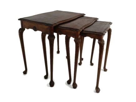 Set of 3 Wood Stacking Nesting Tables Louis XV style Mid Century Modernist Ornate 
