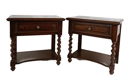 Couple Barley twist Rustic  Wooden Nightstands End Tables  Hand Carved Wood Farmhouse