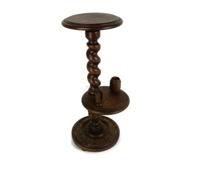 Hand Carved Wood Barley Twist Pedestal Display Plant Stand two tier Smokers table 