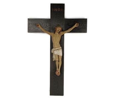 Large oak Crucifix Gorgous Sculpted Plaster Corpus Piece of art Sculpture Wall hanging Art Deco