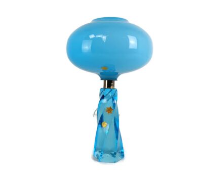 Vintage Mid Century labeled Oval Blue Opalescent Murano Mushroom Lamp Laurel 60s