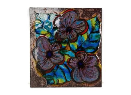 Large Ruscha Vintage Pop Art Wall Plaque Ceramic Flowers Vintage Germany 