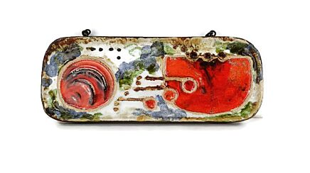 Vintage Wall Hanging Art Ceramic Wall Plaque Tile  Ruscha Red Glazed Psychedelic WOW