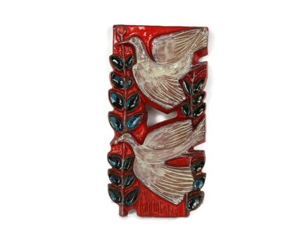 Vintage Wall Hanging Art Ceramic Wall Plaque Doves  Tile marked Tieberghien Belgium Collector
