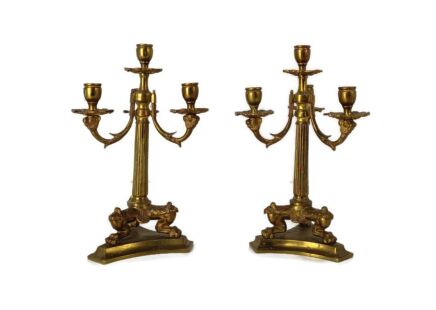Stunning Couple of Candle Holders Candle Sticks Candelabras 4 arm  Empire Style Brass Antique