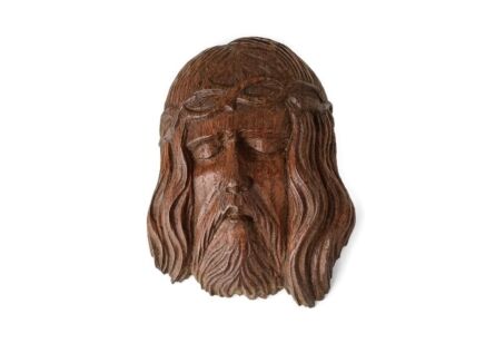 Hand Carved Ornate Antique Wall hanging French Jesus Christ head of Thorns 19th century
