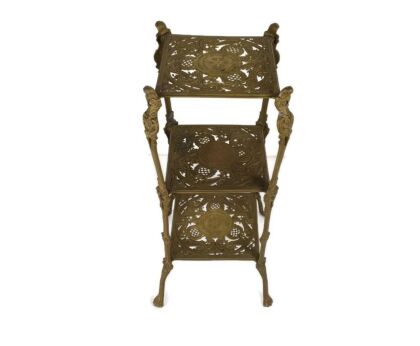 Ornate French Brass Pedestal Table Plant Stand 3 Tier Hollywood Regency  Vintage 