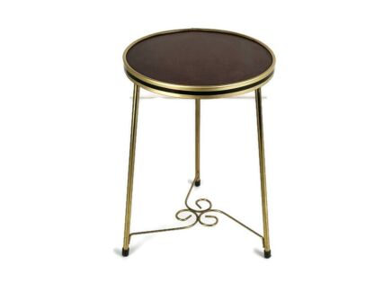 Modernist Round Side table ornate brass Veneer Top Occasional table pedestal plant stand Funky
