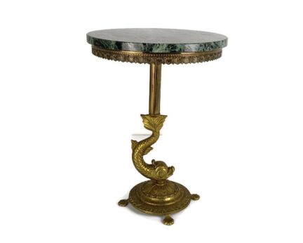 Side Coffee Wine occasional Table Marble top Ornate Brass Hollywood Regency  Fish base