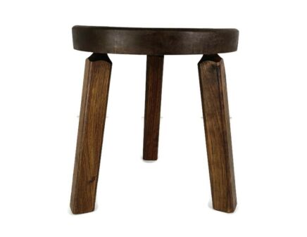Hand Carved wood Milking Stool Pedestal Table Pedestal French Brutalist Steampunk Vintage