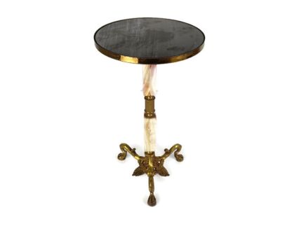 hollywood regency Style Tripod Pedestal Side Table Plant Stand Marble Onyx Brass 