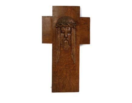 Gorgeous hand Carved Wood Art Jesus Christ Head of Thorns Sculpture Crucifix  Vintage