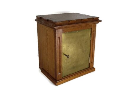 Antique Small Tabernacle Communion Etched Brass Oak Holy Spirit Doves Gorgeous