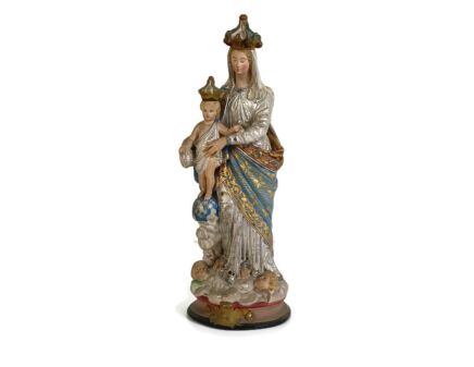 antique Neo Gothic Statue Plaster Polychrome Our Lady of Victory With Infant Angels Gorgeous
