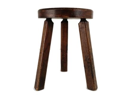 Hand Carved wood Milking Stool Pedestal Table Pedestal Brutalist Steampunk Vintage