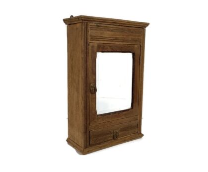 Medicine Apothecary Bathroom Kitchen Cabinet Barn Farmhouse  style Carved Wood Beveled Glass