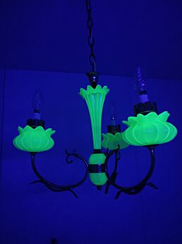 Exceptional Uranium Glass Chandelier Vintage 3 arm Lights up in the dark Brass Gorgeous