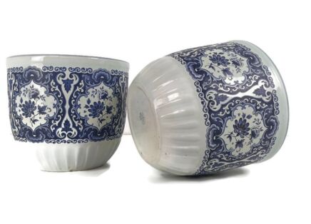 Pair Frankton tegelen Holland VIntage Planters Flower Pots Delft Blue white Marked