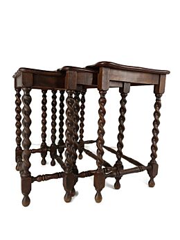 Set of 3 Barley Twist Wooden Nesting Stacking Side Tables Barn Country Farmhouse style WOW