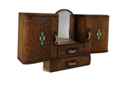 Antique Art Deco Double Medicine Cabinet Apothecary Brass Trims Green Touches  Bathroom Kitchen 