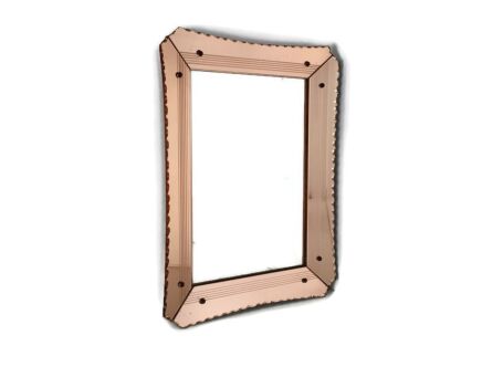 Art Deco Nouveau Wall Hanging Ornate Mirror Pink Clear etched glass Vanity Dresser Large