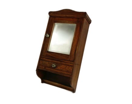 Apothecary Medicine  Bathroom Kitchen Cabinet Barn Farmhouse style Carved Wood Beveled Glass