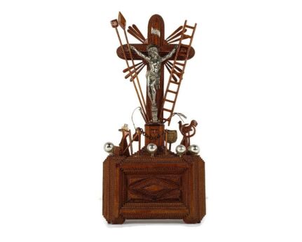 Tramp Trench Tramp Folk art Standing Hand Made Wood Crucifix tools of Passion Rooster WOW