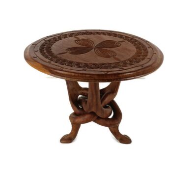Oriental Style Carved Wood Side Occasional Table Plant stand Root Base Vintage