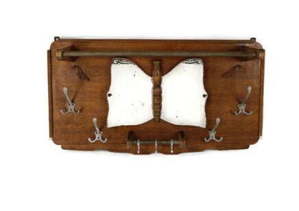 Carved Wood Coat Hat Rack Butterfly  Glass Mirror Art Deco  Antique Lovely