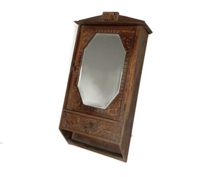 Hand Carved Ornate Wooden Medicine Cabinet antique Apothecary Shaving Cabinet 