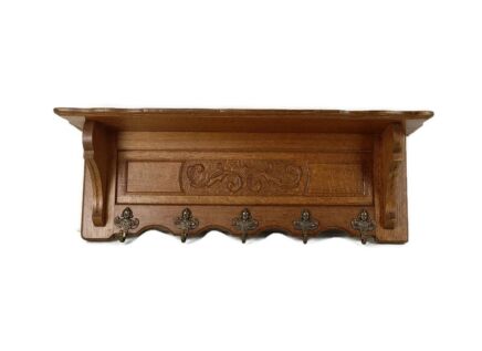 Antique Carved  Wood Coat Hat Rack  Ornate Etched hand carved Wood French Oak 
