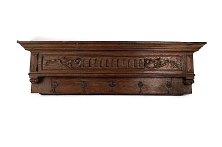 Antique Carved  Wood Coat Hat Rack  Ornate Etched hand carved Wood Oack Bacchus angel Hooks