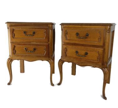 Couple French Louis XV/XVI Style Wooden Nightstands Chest of Drawers Vintage Modernist 