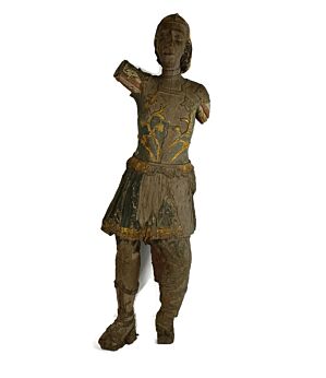 Exceptional Antique Hand Carved Wooden Statue 16th-17th century Archangel Michael Santos