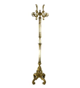 Modernist  Ornate  Onyx Brass Hall Tree Floor Coat Hat Rack Eyecatcher Italy Mid century