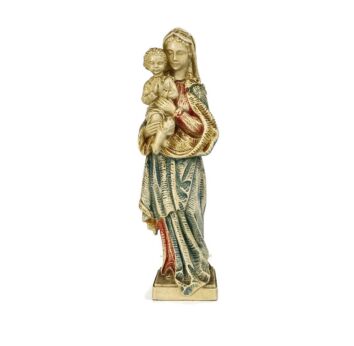 Polychrome Statue Virgin mary Madonna with Infant French Signed Guelfi Plaster Vintage