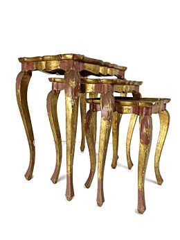 Set of 3 Italian Florentine Hollywood Regency Wood Nesting Stacking Tables Vintage