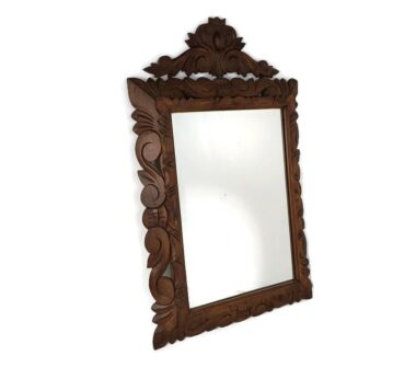 Lovely Hallway Bathroom Vanity Mirror Hand Carved wooden   Frame Vintage Large 
