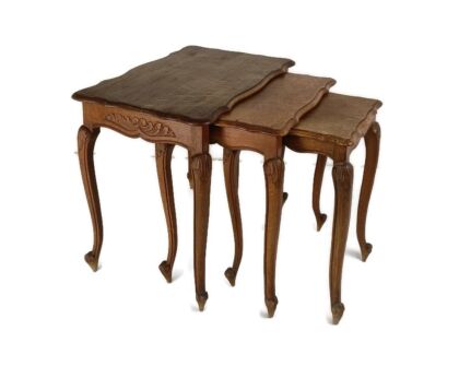 Set of 3 Wood Stacking Nesting Tables Louis XV style  Mid Century Modernist Ornate Barn style